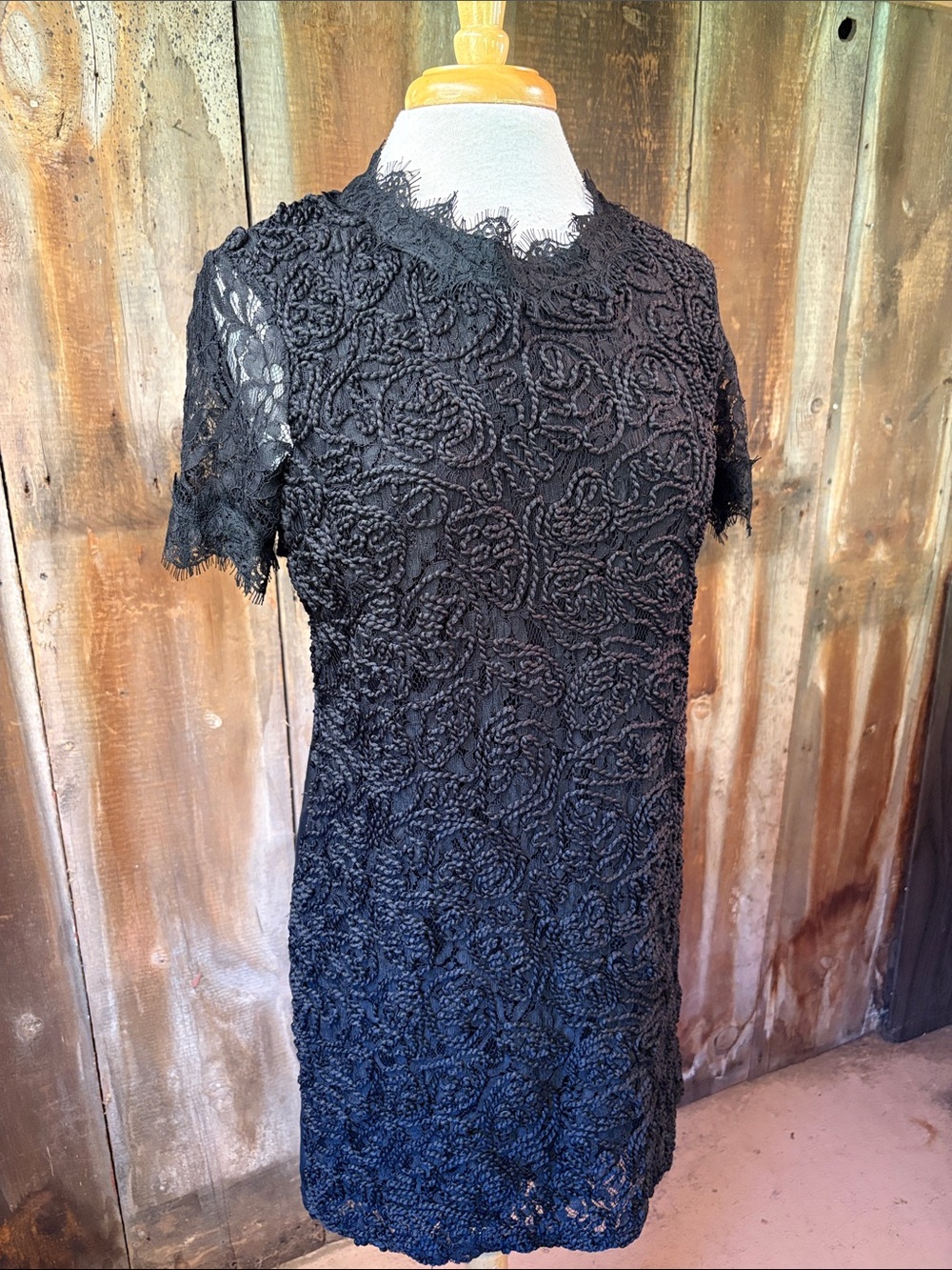 ZARA Trafaluc Guipure and Eyelash Lace Trim Dress Black Sz M Goth Wiccan Witch